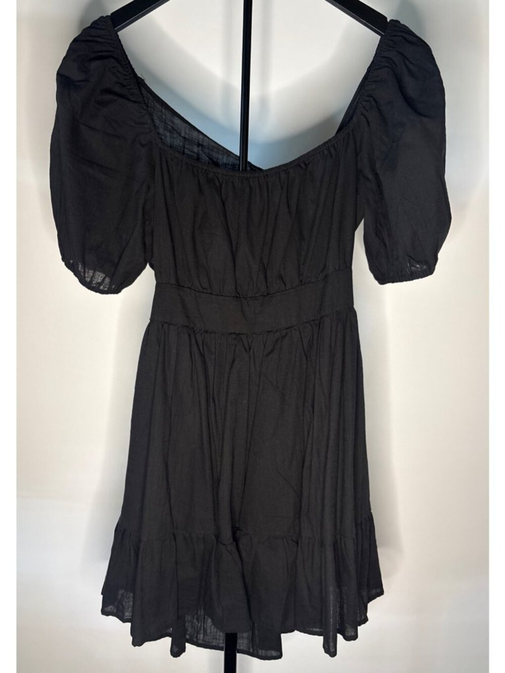 SHEIN Midi Black Backless Cut Out Puff Sleeve Tie Back Smocked Waist Ruffled Hem - Picture 5 of 16